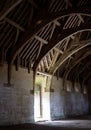 The Tithe Barn on Pound Lane, medieval stone barn in the Barton Grange complex on the River Avon in Bradford on Avon, Wiltshire UK