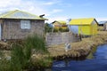 Titicaca lake, Puno, Peru. Uros floating islands on Titicaca lake in Puno, Peru, South America Royalty Free Stock Photo