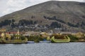 Titicaca lake, Puno, Peru. Uros floating islands on Titicaca lake in Puno, Peru, South America Royalty Free Stock Photo