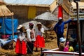 Titikaka lake, tourists visiting Uros islands in Peru