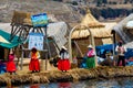 Titikaka lake, tourists visiting Uros islands in Peru