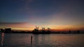 Titl shot cargo ship Chao phraya river twilight sky