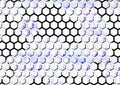 Abstract design masterpiece: Hexagonal pattern with black and white divisions, cool-colored cells on a liquid metallic