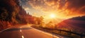 Title beautiful sunrise sky over asphalt highway roads for scenic landscape photography