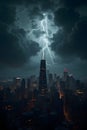 Title: Chicago Skyline During Dramatic Thunderstorm Royalty Free Stock Photo