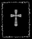 Title with Christian ornate floral cross and vintage frame. Black and white Royalty Free Stock Photo