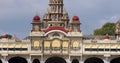 Front view of Mysore Maharaja palace in Mysore city , Karnataka. Palace is built in 1912 with Indo - Saracenic style of