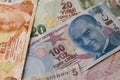 Title Close Up of Turkish Lira Banknotes Royalty Free Stock Photo