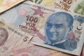 Title Close Up of Turkish Lira Banknotes Royalty Free Stock Photo