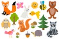 Cute cartoon set of woodland animals isolated on white background. Royalty Free Stock Photo