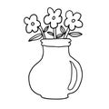 Cute retro doodle vase with flowers isolated on white background.