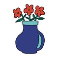 Cute retro doodle vase with flowers isolated on white background.