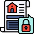 Title deed with lock icon, Bankruptcy related vector Royalty Free Stock Photo