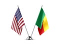 Desk flags, United States America and Benin, isolated on white background. 3d image.