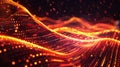 Title: Digital Data Stream with Glowing Orange Particles (AI Generated) Royalty Free Stock Photo