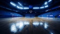 The title for this image could be eerie solitude empty basketball court in a dimly lit arena
