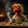 Muppet metaphorical chicken, Eating hot chili, Royalty Free Stock Photo