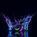 Title: Neon-Colored Water Splash Crown in Motion Royalty Free Stock Photo