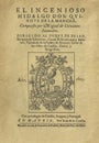 Title page of the first edition of Don Quixote novel by Miguel de Cervantes