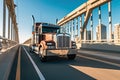 TITLE - a semi truck driving on a bridge. Generative Ai