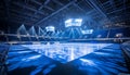 Title serenity in solitude illuminated professional basketball court in an empty arena