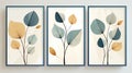 Title: A set of canvases with an abstract foliage. Plant art design