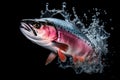 wild atlantic salmon leaping with splash on black background, majestic fishs jump