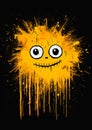 The title yellow splattered smiley face eyes streaming vibrant c