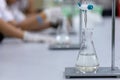 Titration technique in the laboratory.