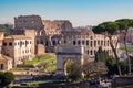 Titus Arch and the Roman Colosseum in Rome, Italy as seen from t Royalty Free Stock Photo