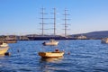 Montenegro. View of Kotor Bay near Tivat city and sailing yacht Black Pearl Royalty Free Stock Photo