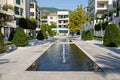 Tivat, Montenegro - August 30, 2015: Architrecture and fountains of a luxury yacht marina in Porto Montenegro, a touristic attrac