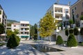 Tivat, Montenegro - August 30, 2015: Architrecture and fountains of a luxury yacht marina in Porto Montenegro