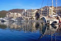 View of Porto Montenegro in Tivat city - full service yacht marina. Montenegro Royalty Free Stock Photo