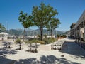 Tivat, Montenegro, July 16, 2022: Beach promenade at the luxury yacht marina Porto Montenegro