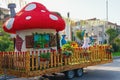 Montenegro. Tivat city. International Summer Carnival. Childrens parade. Participants of Carnival - Smurfs