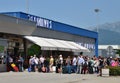 Tivat, Montenegro - June 8. 2019. Queue at the entrance to the airport terminal 1 Royalty Free Stock Photo