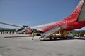 Tivat, Montenegro - June 8. 2019. Rossiya airline plane on the take-off field to international airport. Boeing 747 400 Royalty Free Stock Photo