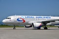 Tivat, Montenegro - June 8. 2019. Ural airline plane on the take-off field to international airport. Airbus a320 Royalty Free Stock Photo