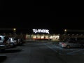 TJ Maxx lighted sign at night on Rt 1 in Edison, NJ USA.