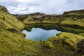 Tjarnargigur Crater filled with water is one of most impressive craters of Lakagigar volcanic fissure area in Southern highlands