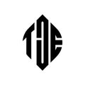 TJE circle letter logo design with circle and ellipse shape. TJE ellipse letters with typographic style. The three initials form a