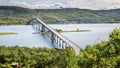 Tjeldsund Bridge, Norway. It crosses the Tjeldsundet between the