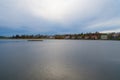 Tjornin pond great place popular destination for families Reykjavik. Water surface pond scandinavian city. Pond or lake Royalty Free Stock Photo