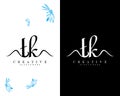 Tk, kt creative handwriting letter, initial logo vector design on white and black background