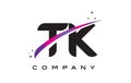 TK T K Black Letter Logo Design with Purple Magenta Swoosh