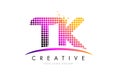 TK T K Letter Logo Design with Magenta Dots and Swoosh