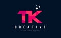 TK T K Letter Logo with Purple Low Poly Pink Triangles Concept