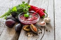 Tkemali sauce and ingredients Royalty Free Stock Photo