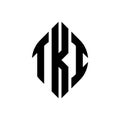 TKI circle letter logo design with circle and ellipse shape. TKI ellipse letters with typographic style. The three initials form a